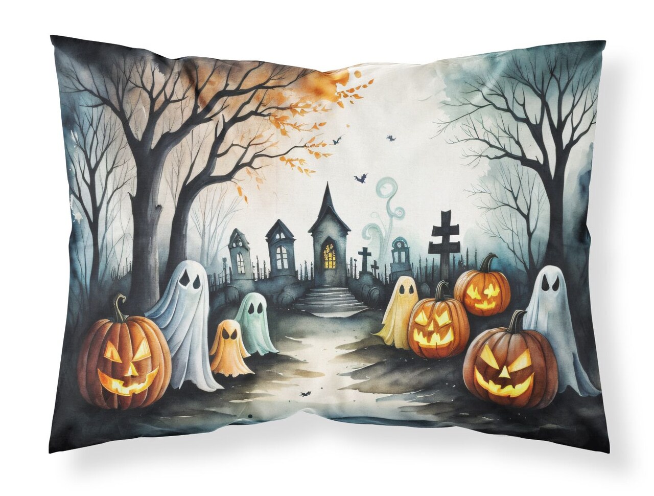 Ghosts Spooky Halloween Standard Pillowcase Lightweight Black and White Decorative Artwork 1 Piece